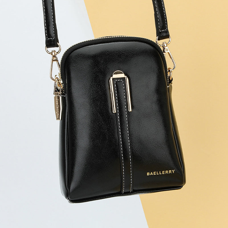BAELLERRY N8923 Waxy PU Leather Women Dual Layer Vertical Mini Crossbody Bag BAELLERRY N8923 Waxy PU Leather Women Dual Layer Vertical Mini Crossbody Bag
